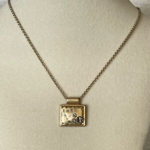 Vintage Lia Sophia square rhinestone Gold Pendant Necklace